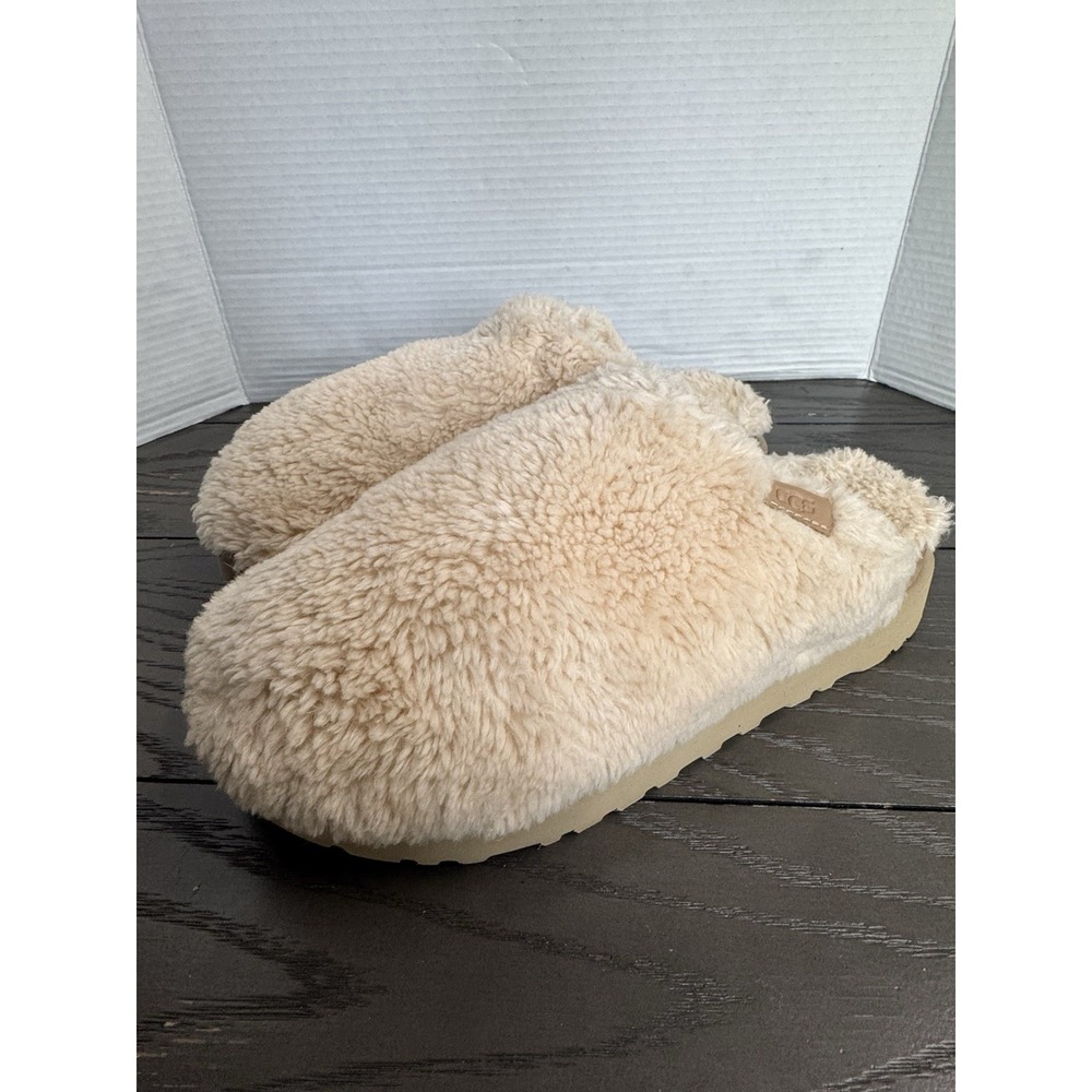 UGG Women's Fuzz Sugar Slide Faux Fur Clog Slipper Outdoor/Indoor Natural Sz 11